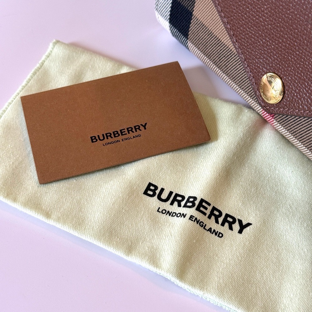 Burberry Classic Check Leather Envelope Continental Wallet Tan Beige Gold Snap - Picture 3 of 9